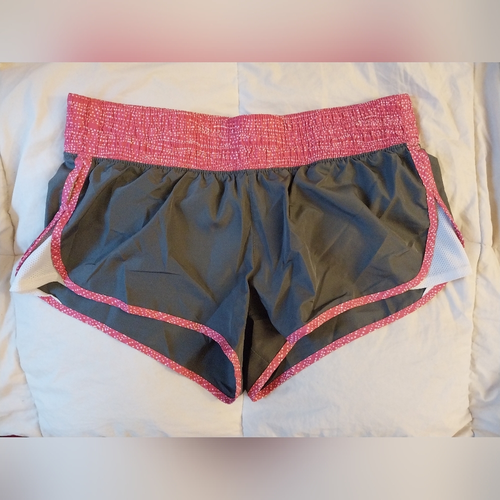 So Women's Juniors Athletic Shorts w Drawstrings & Underwear Liner Pink/Grey L